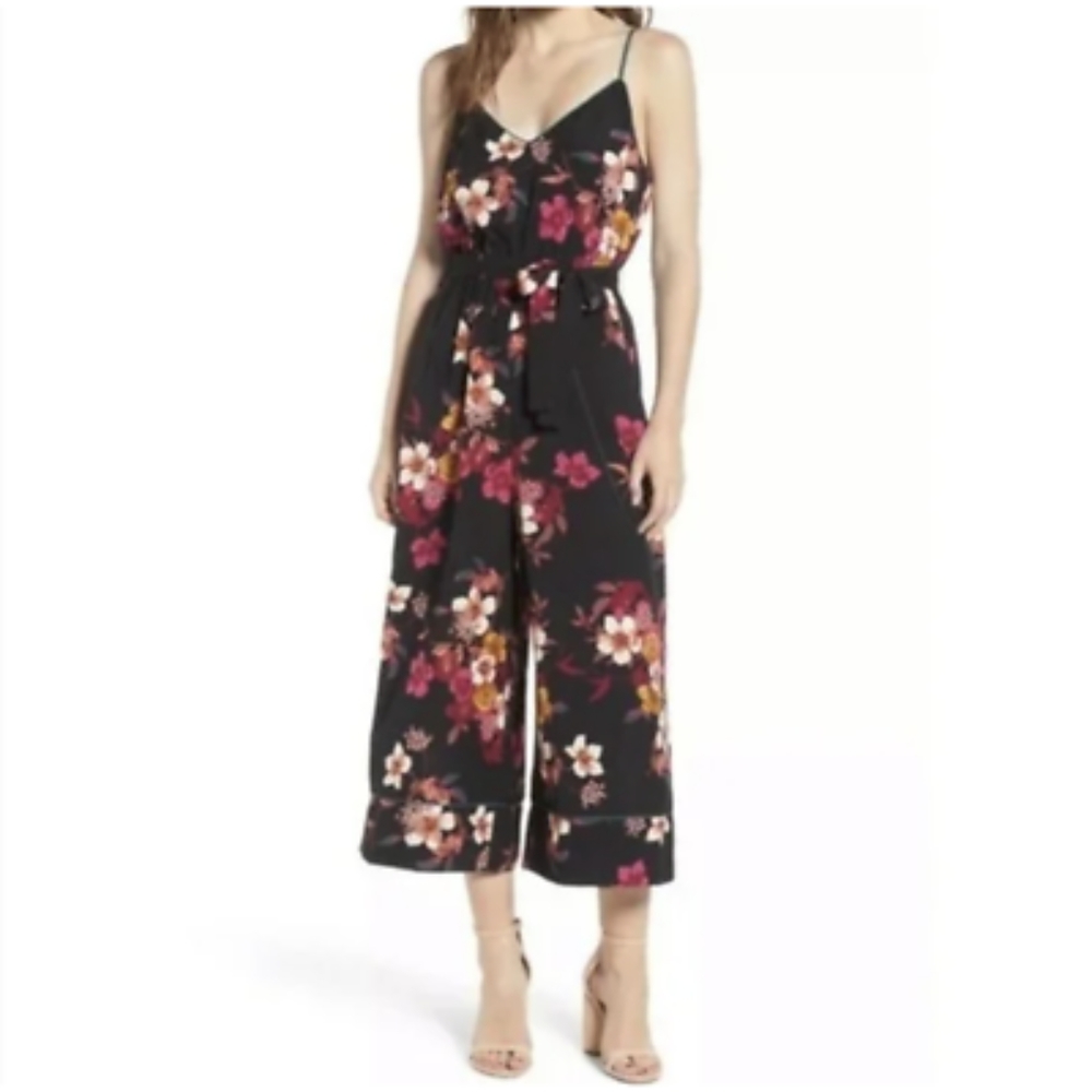 LEITH Floral Cropped Wide Leg Jumpsuit